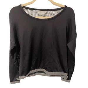 Aether Size 1 XS Black‎ Back Netted Long Sleeve Crewneck Top Meryl
